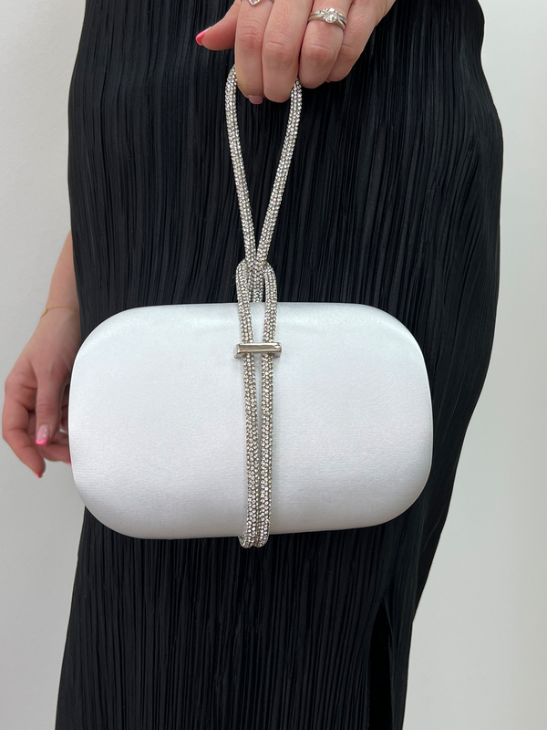 svnx Clutch bag with Crystal Strap Handle in Silver