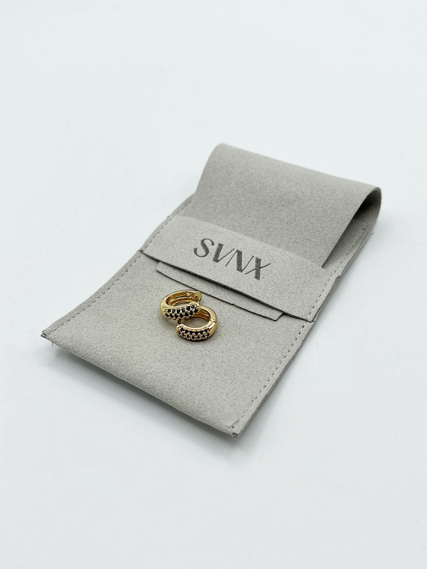 svnx Diamante Huggie Hoop Earring in Gold and and Black