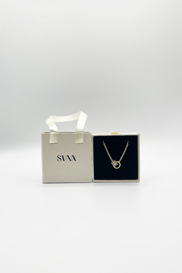 Svnx Double Ring Diamante Bracelet In Gold - Gift Boxed