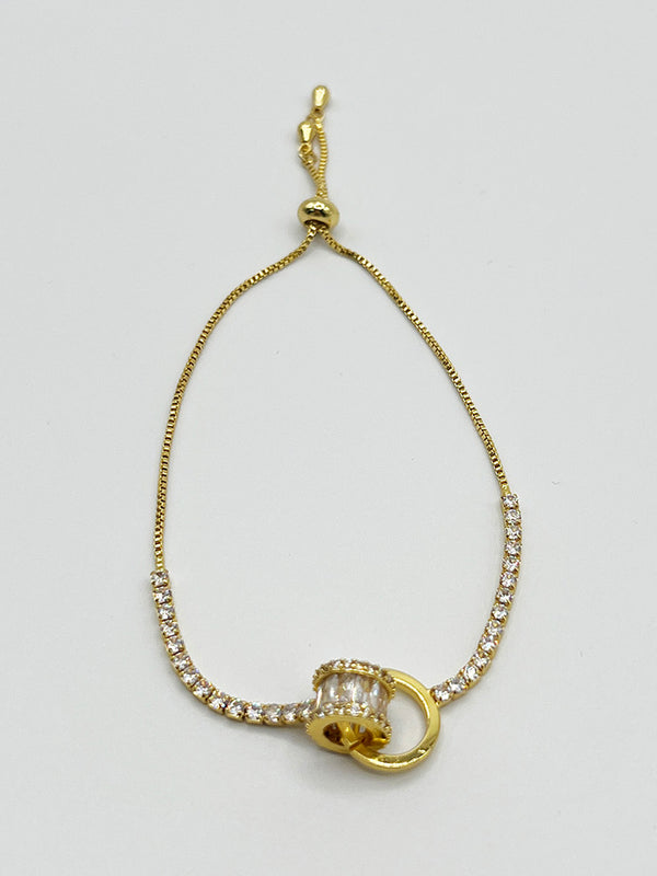 Svnx Double Ring Diamante Bracelet In Gold - Gift Boxed