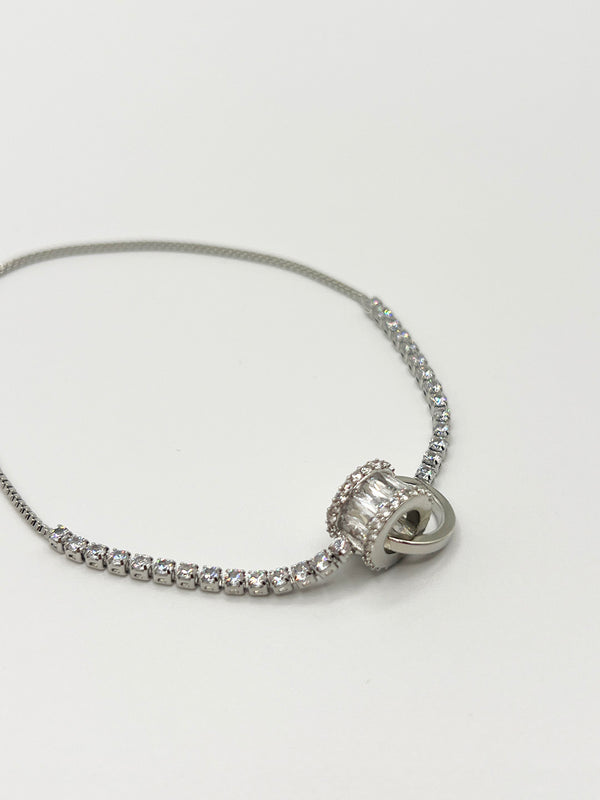 Svnx Double Ring Diamante Bracelet In Silver - Gift Boxed