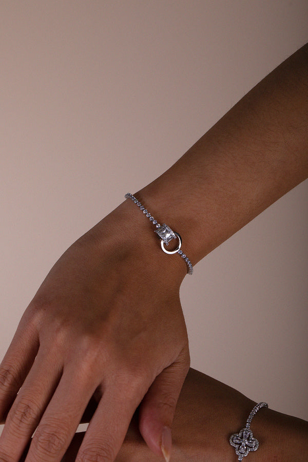 Svnx Double Ring Diamante Bracelet In Silver - Gift Boxed