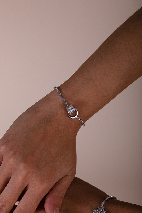 svnx Double Ring Diamante Bracelet In Silver - Gift Boxed