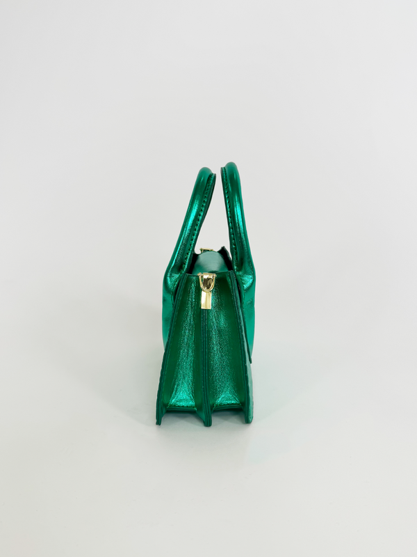 Svnx Faux Croc Mini Cross Body Bag In Metallic Green