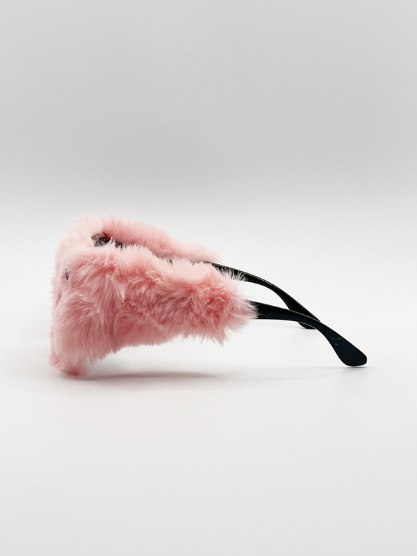 Svnx Faux Fur Cateye Sunglasses With Multicoloured Gems In Pink