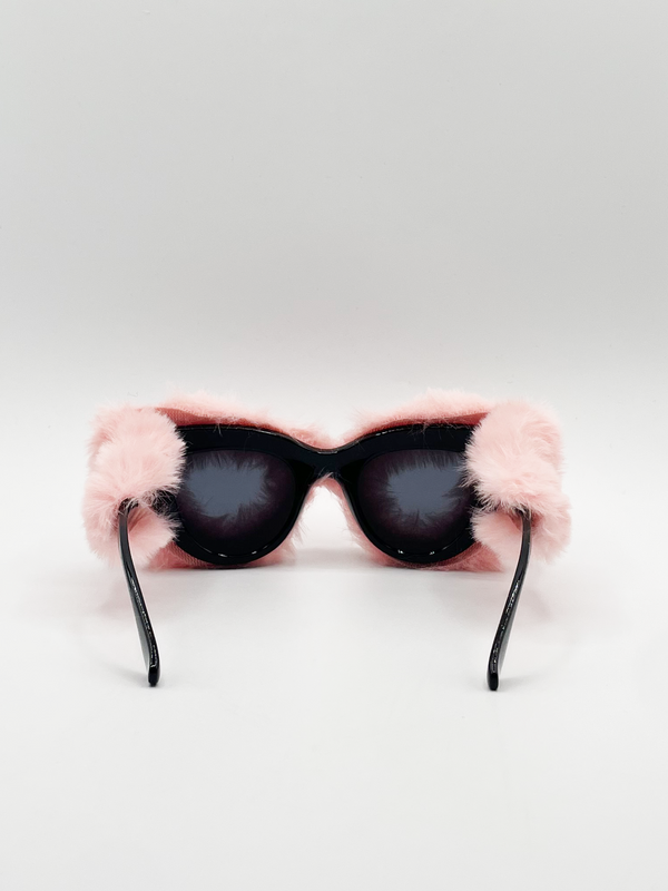 Svnx Faux Fur Cateye Sunglasses With Multicoloured Gems In Pink