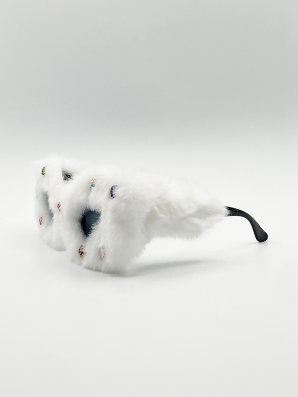 Svnx Faux Fur Cateye Sunglasses With Multicoloured Gems