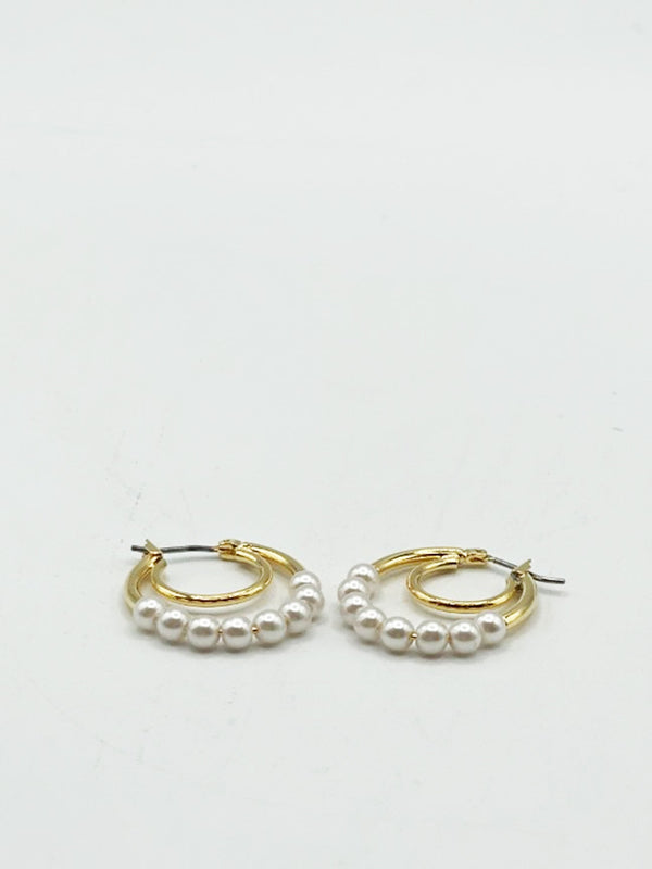 svnx Faux Pearl with Gold Trim Double Hoop Earrings