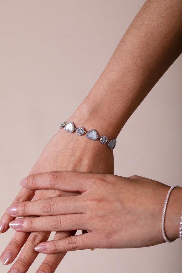 svnx Heart Diamante Bracelet in Silver with Gift Box