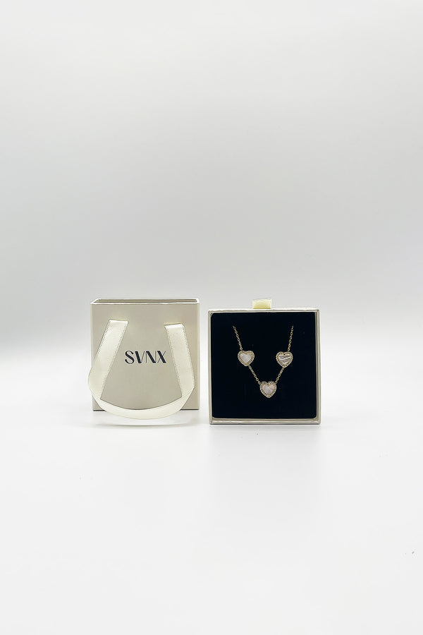 Svnx Heart Necklace & Earrings Set In Gold - Gift Boxed