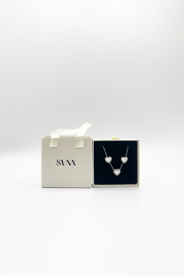 Svnx Heart Necklace & Earrings Set In Silver - Gift Boxed