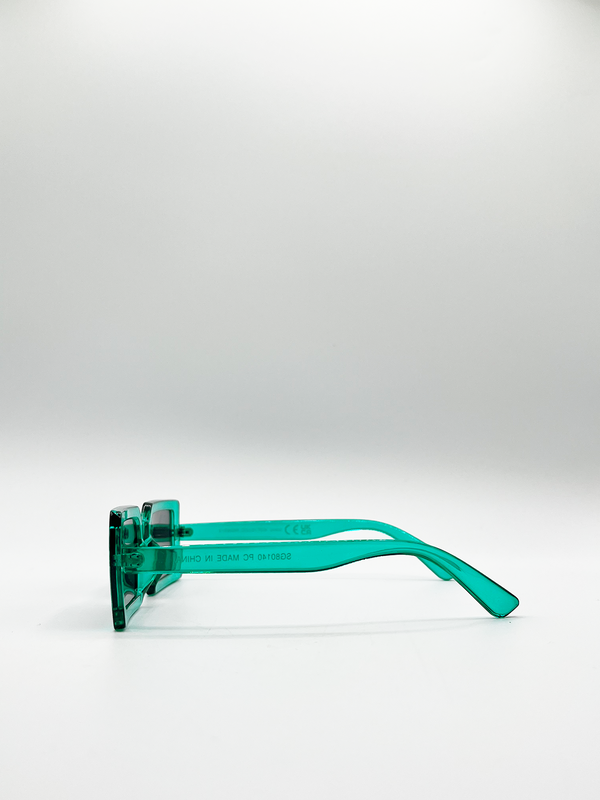 Svnx Light Blue Oversized Rectangle Plastic Frame Sunglasses