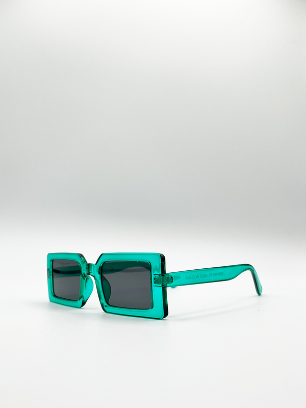 Svnx Light Blue Oversized Rectangle Plastic Frame Sunglasses