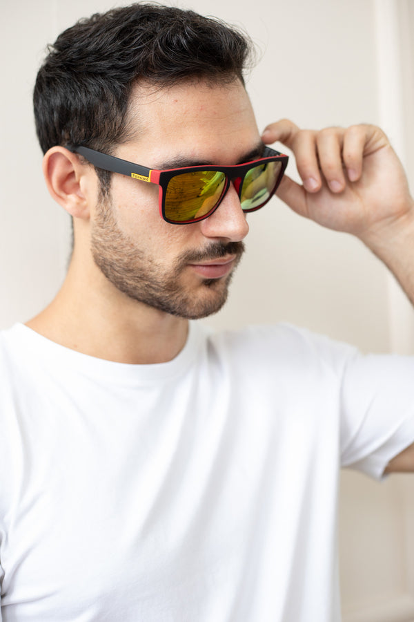 Svnx Matte Wayfarer Sunglasses With Case - Polarised With Orange Mirrored Lens