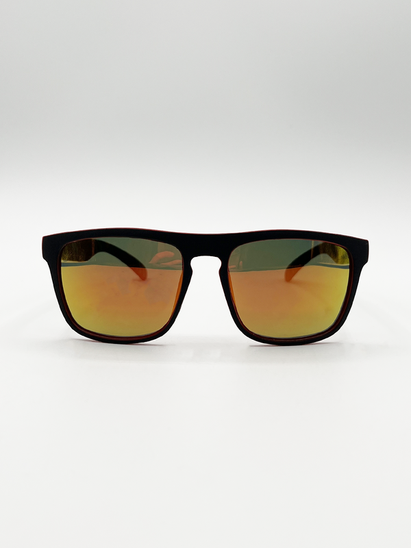 svnx Matte Wayfarer Sunglasses with Case - Polarised with Orange Mirrored Lens