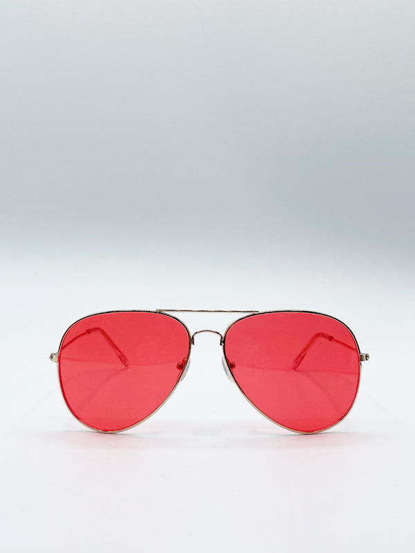 Svnx Metal Frame Aviator Sunglasses With Red Lenses