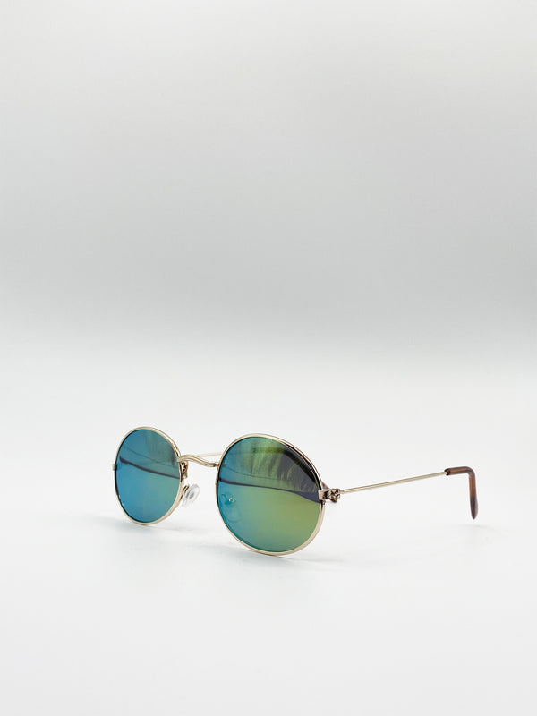 Svnx Metal Frame Round Sunglasses With Mirror Lenses