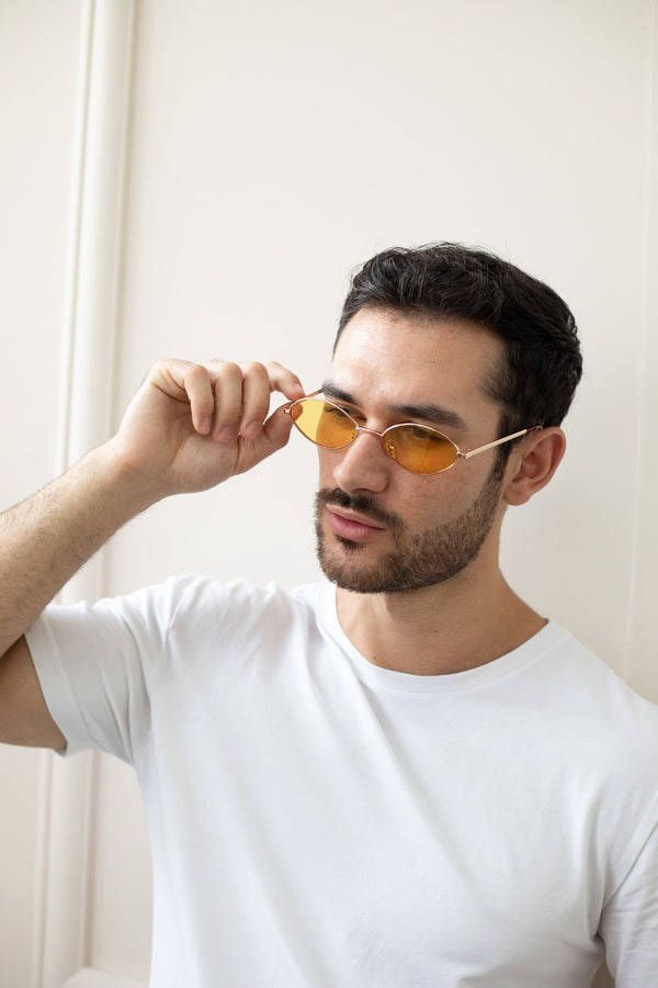 Svnx Metal Oval Frame Sunglasses With Orange Lenses