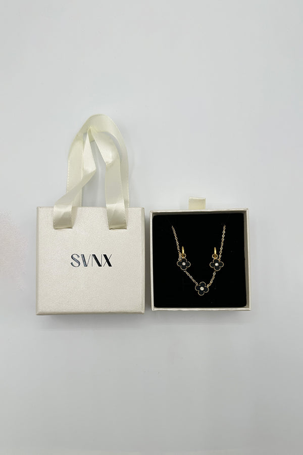 Svnx Mini Clover Necklace & Hoop Earrings In Gold With Gift Box