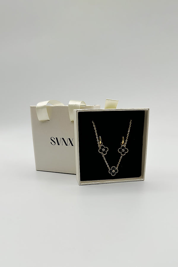 Svnx Mini Clover Necklace & Hoop Earrings In Gold With Gift Box