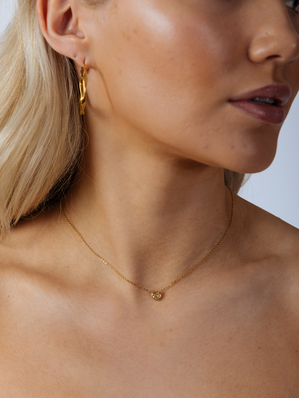 svnx Mini Crystal Heart Necklace in Gold - Gift Boxed