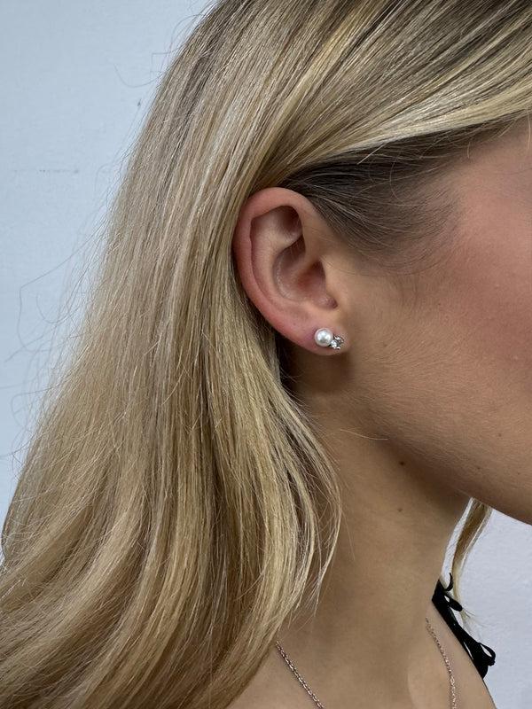 Svnx Mini Pearl Diamante Earrings In Silver - Gift Boxed