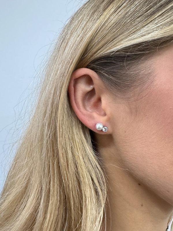 Svnx Mini Pearl Diamante Earrings In Silver - Gift Boxed