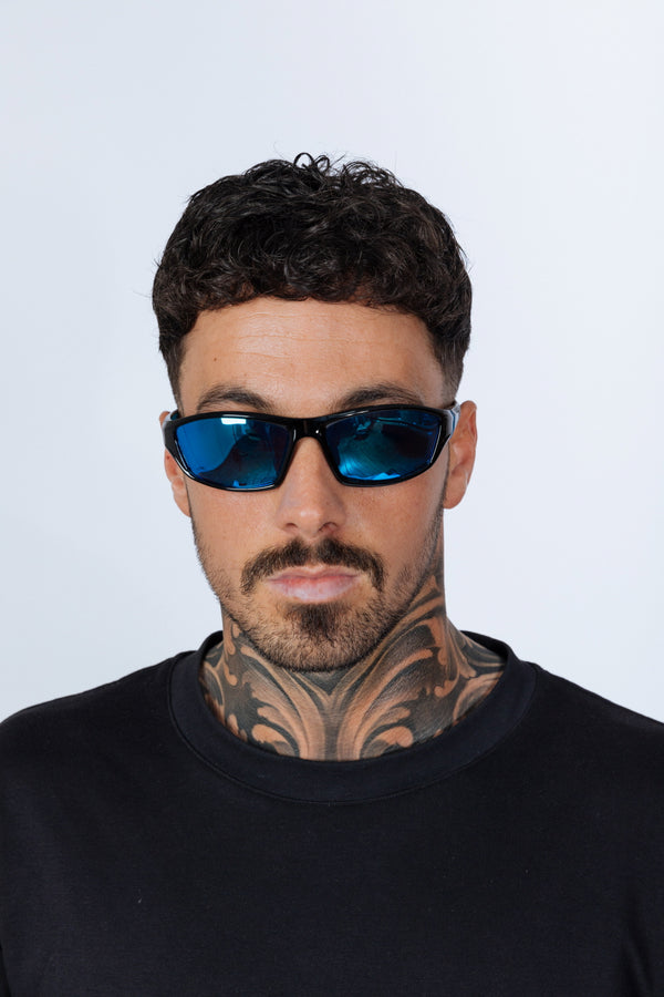 Svnx Outdoor Racer Sunglasses In Black Blue With Hard Case