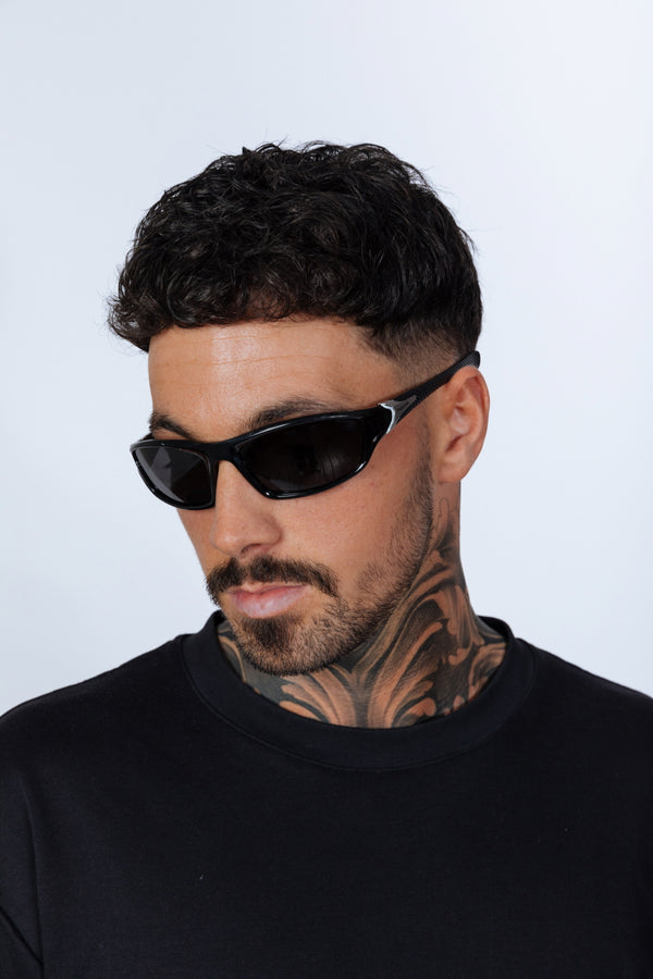 Svnx Outdoor Racer Sunglasses In Black Silver With Hard Case