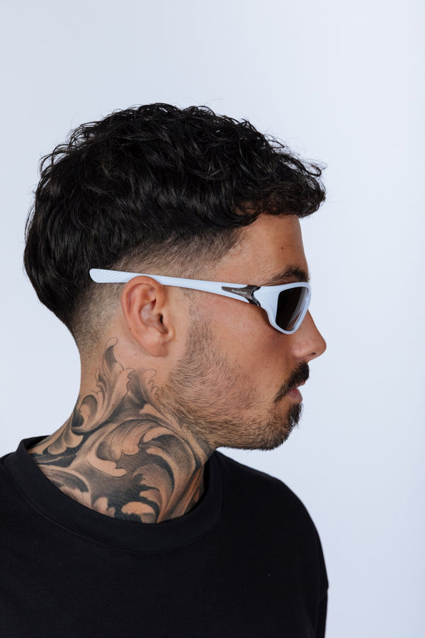 svnx Outdoor Racer Sunglasses in White Black with Hard Case