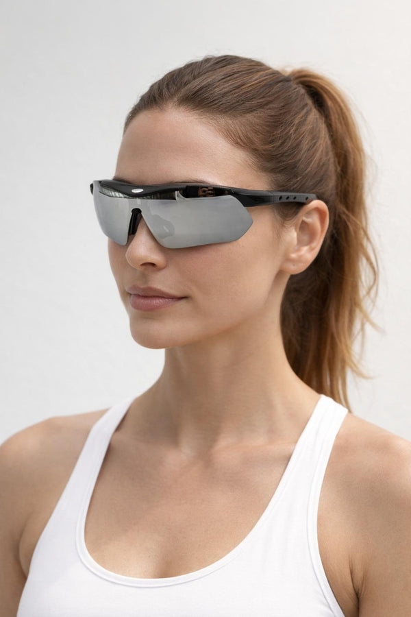 Svnx Outdoor Sports Racer Sunglasses In Black Silver Mirror With Case