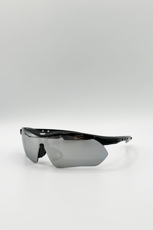 Svnx Outdoor Sports Racer Sunglasses In Black Silver Mirror With Case
