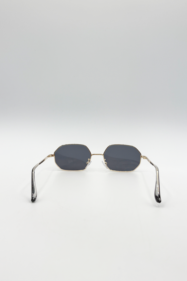 Svnx Oval Geometric Metal Frame Sunglasses Black Gold