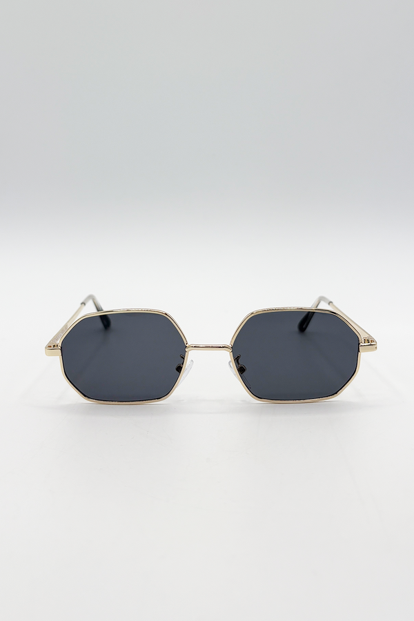 svnx Oval Geometric Metal Frame Sunglasses Black Gold