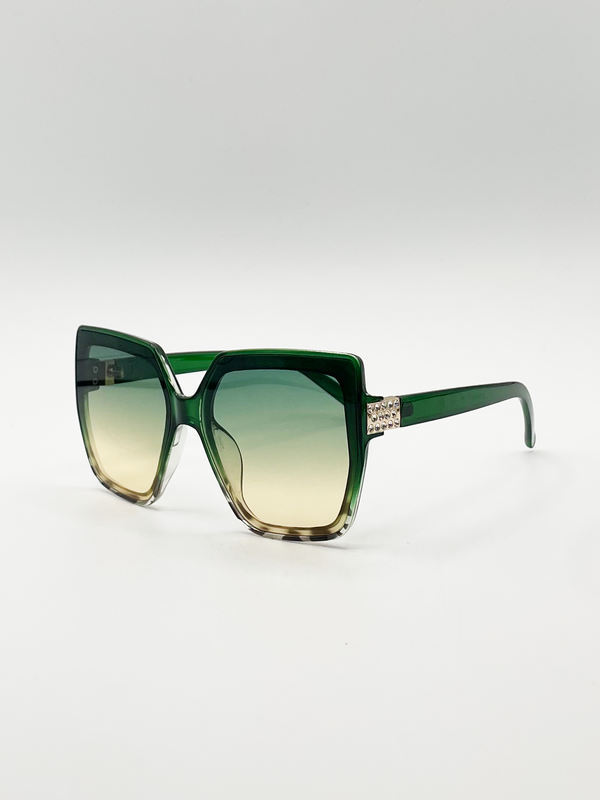 Svnx Oversize Cateye Sunglasses With Diamante Detail In Green