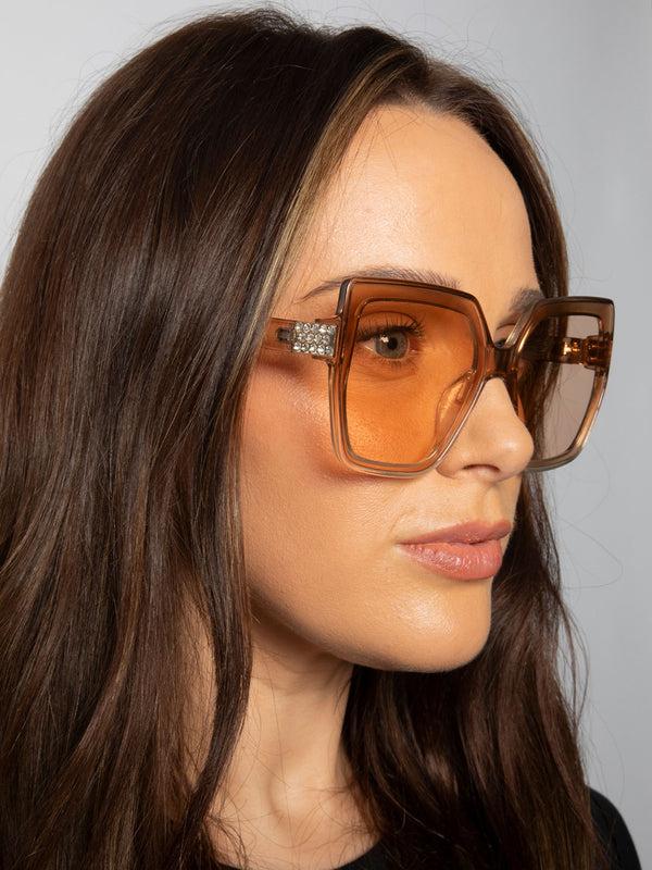 Svnx Oversize Cateye Sunglasses With Diamante Detail In Champagne