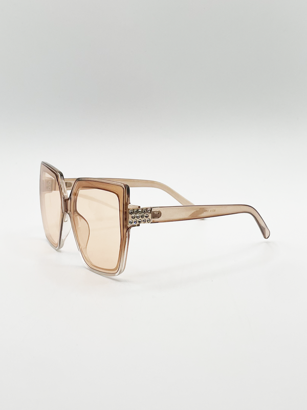 Svnx Oversize Cateye Sunglasses With Diamante Detail In Champagne