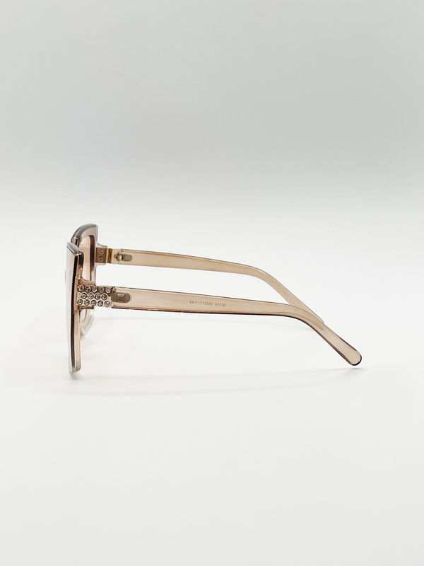 Svnx Oversize Cateye Sunglasses With Diamante Detail In Champagne