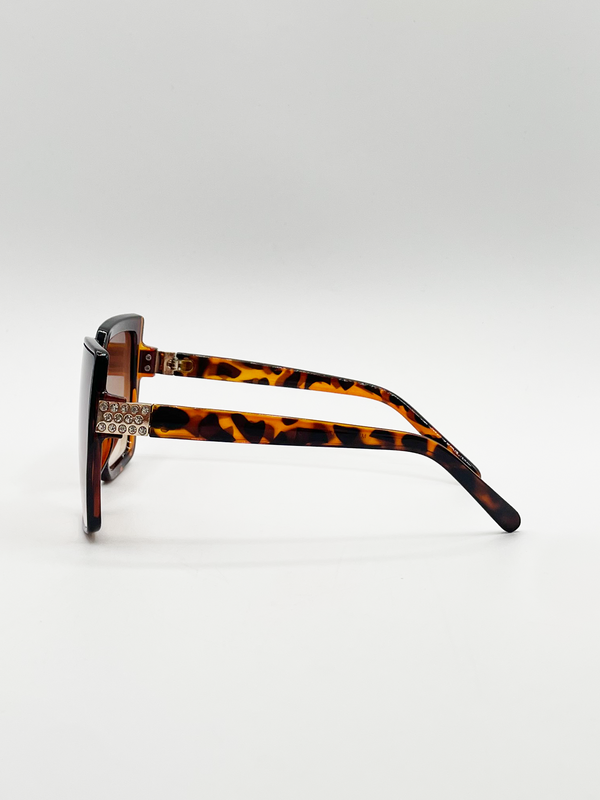 Svnx Oversize Cateye Sunglasses With Diamante Detail In Tortoise