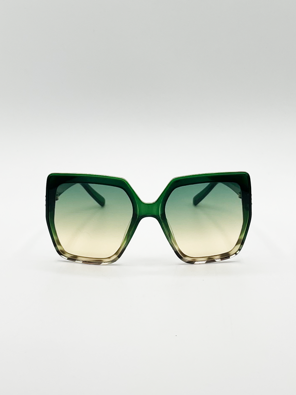svnx Oversize Cateye Sunglasses with Diamante Detail in Green