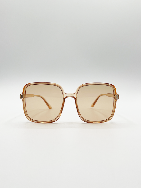 svnx Oversized Lightweight Square Frame Sunglasses in Light Brown