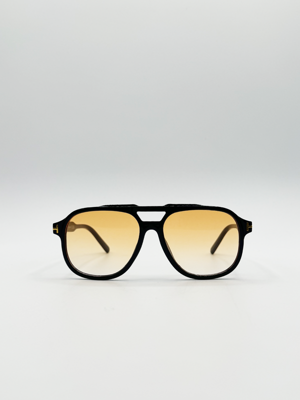svnx Oversized Navigator Sunglasses in Black with Orange Lenses