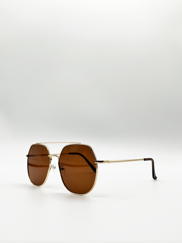 Svnx Oversized Rounded Aviator Style Sunglasses With Brown Lenses