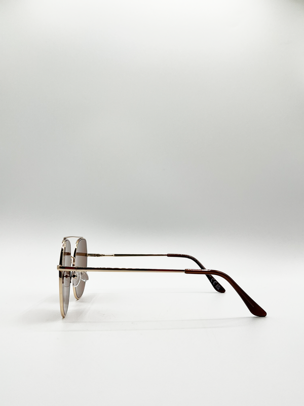 Svnx Oversized Rounded Aviator Style Sunglasses With Brown Lenses
