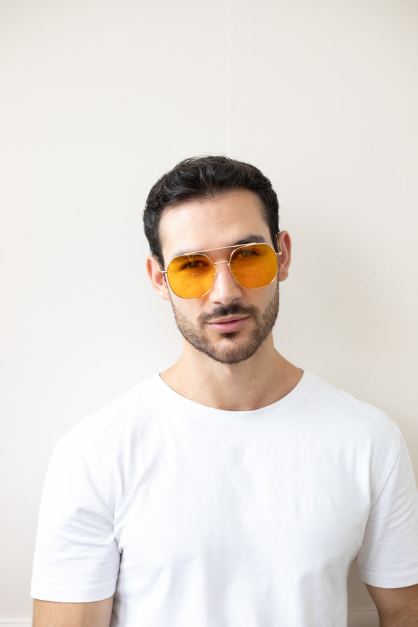 Svnx Oversized Rounded Aviator Style Sunglasses With Yellow Lenses