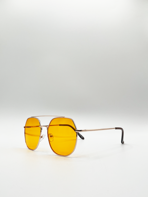 Svnx Oversized Rounded Aviator Style Sunglasses With Yellow Lenses