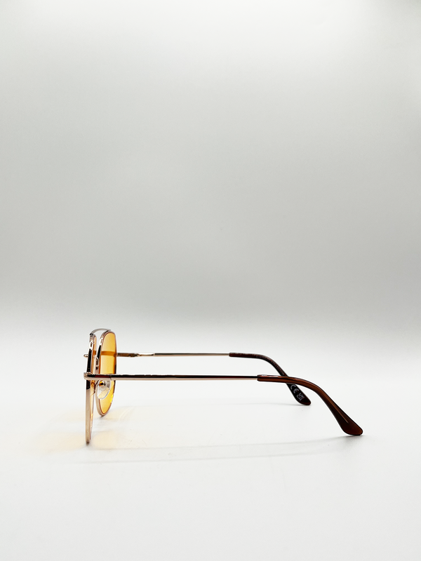 Svnx Oversized Rounded Aviator Style Sunglasses With Yellow Lenses