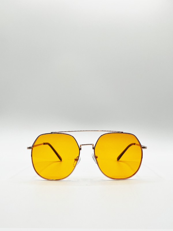 svnx Oversized rounded aviator style sunglasses with yellow lenses
