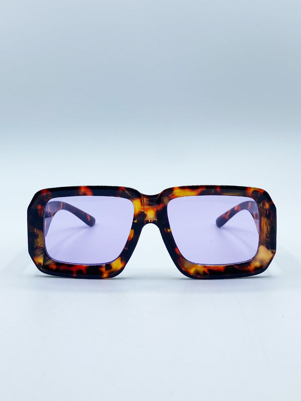 svnx Oversized Square Frame in Brown Tortoiseshell with Purple Lenses