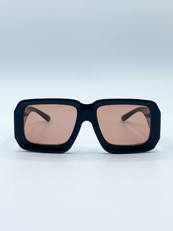 Svnx Oversized Square Frame Sunglasses In Black With Orange Lenses